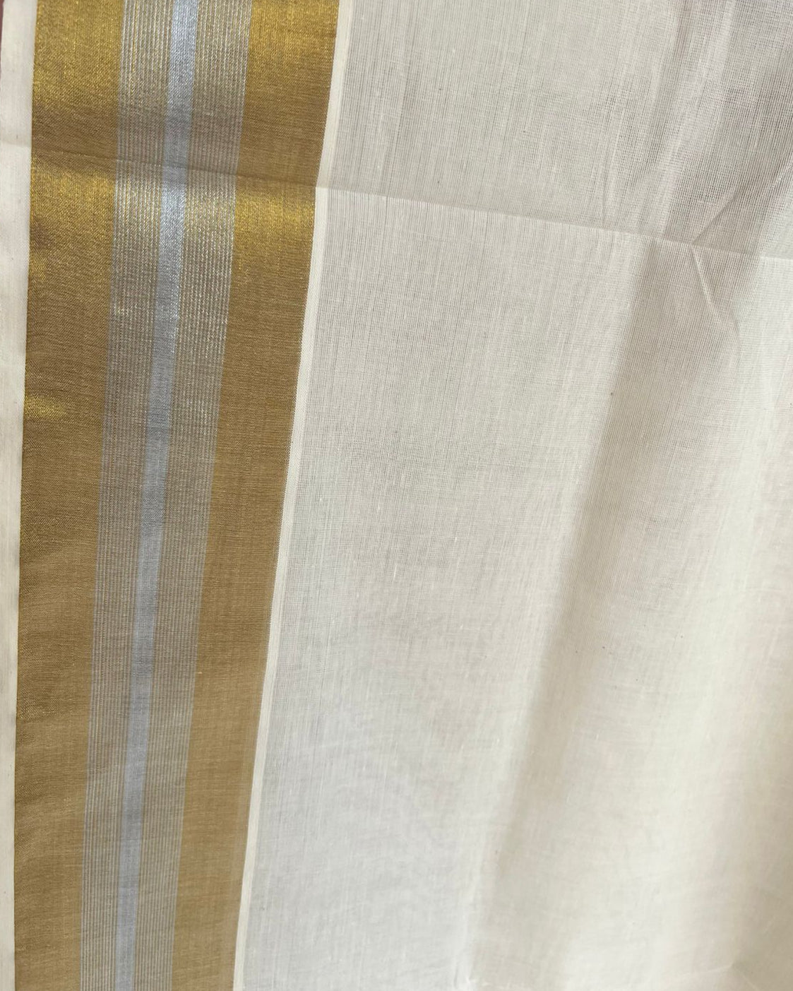 Kerala Cotton Saree with Gold and Silver Border SL216