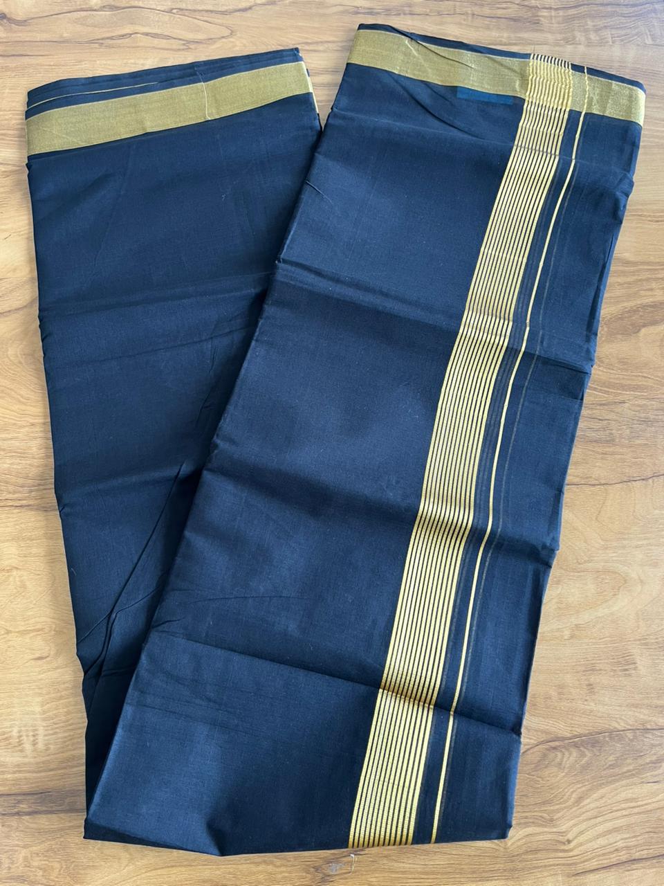 Kerala Cotton Black Colour Double Mundu With Golden Kasavu SL233
