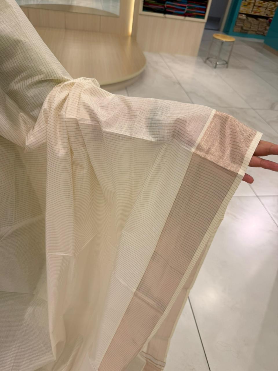 Kerala Cotton Lines Saree With Rose Copper Kasavu Border SL255