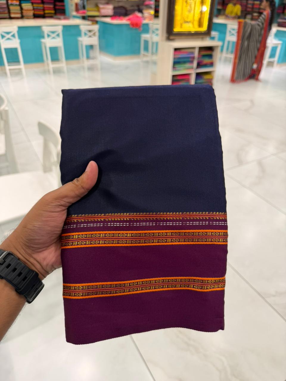 Southloom Gadwal Border Cotton Base Narayanpet Saree with in Blue and Purple SL265