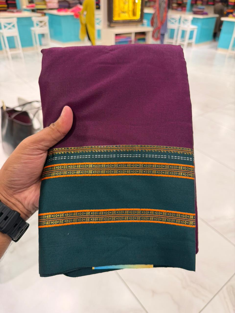 Southloom Gadwal Border Cotton Base Narayanpet Saree with in Purple and Green SL265