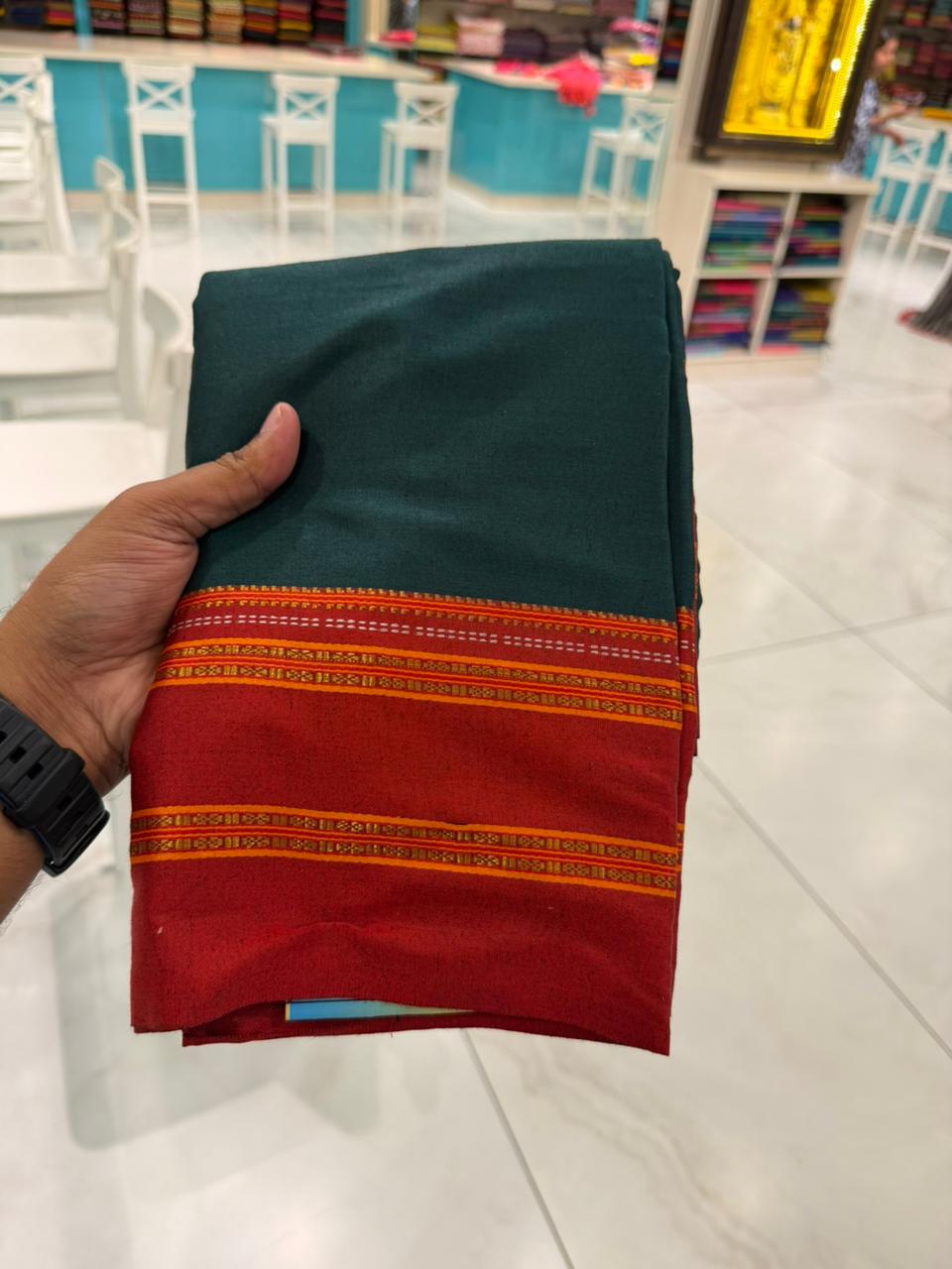 Southloom Gadwal Border Cotton Base Narayanpet Saree with in Green and Red SL265