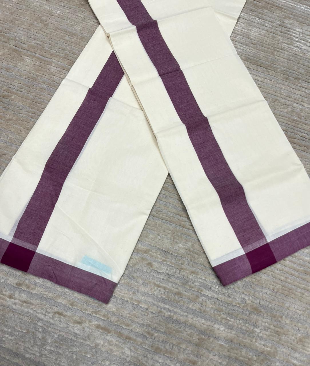 Southloom Pure Cotton Kerala Single Mulloth Set Mundu (Mundum Neriyathum) Purple Border in 2.80 mtrs SL270