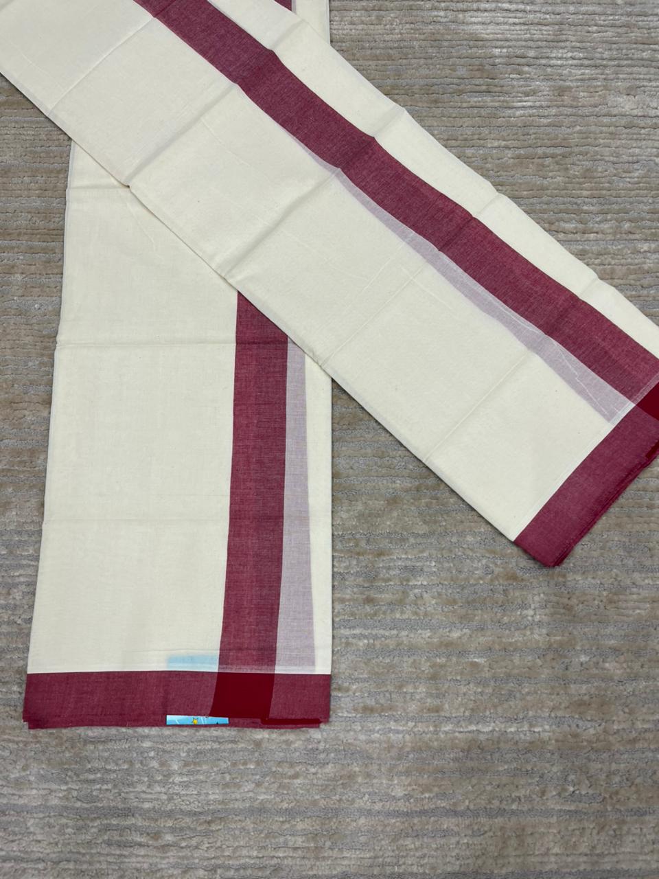 Southloom Pure Cotton Kerala Single Mulloth Set Mundu (Mundum Neriyathum) Maroon Border in 2.80 mtrs SL270