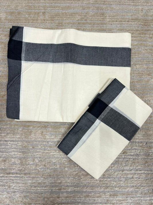 Southloom Pure Cotton Kerala Single Mulloth Set Mundu (Mundum Neriyathum) Black Border in 2.80 mtrs SL270