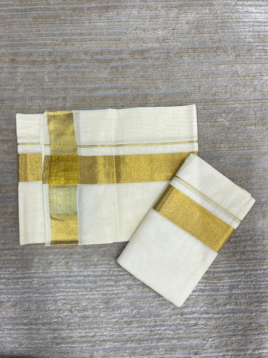 Southloom Pure Cotton Mundum Neriyathum (Set Mundu) with Gold Kasavu in 2 Inch Boarder 2.80 Mtrs