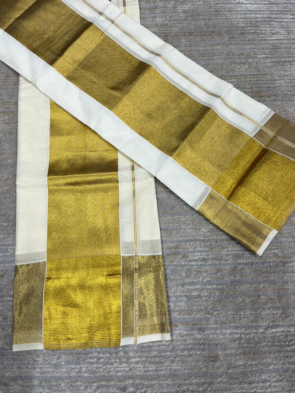 Southloom Pure Cotton Mundum Neriyathum (Set Mundu) with Gold Kasavu in 5 Inch Border 2.80 Mtrs