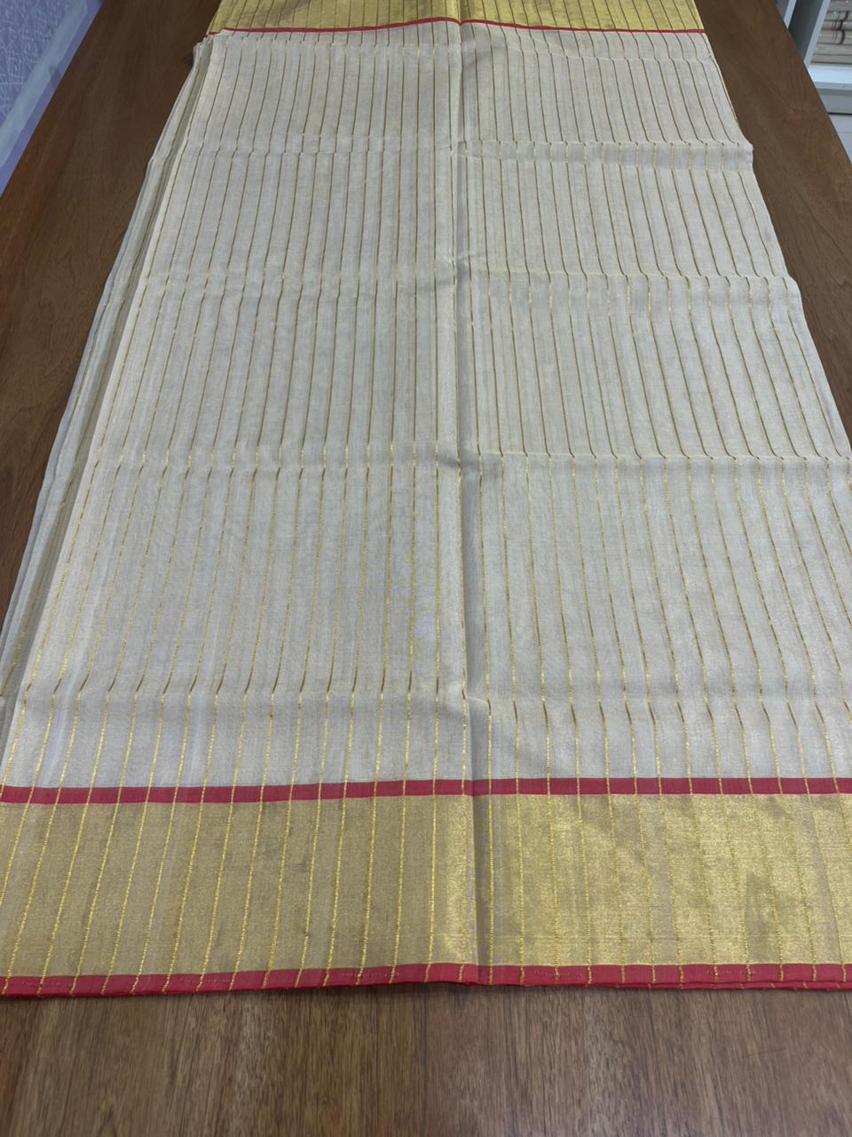 Balaramapuram Handloom Tissue Kasavu Lines Design Kerala Saree SL307