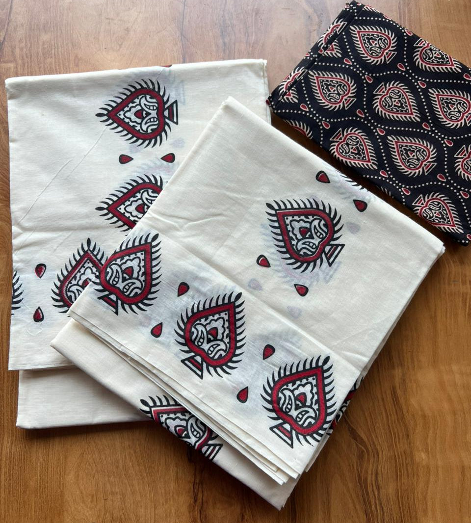 Kerala Cotton Single Set Mundu With Blouse Piece SL309