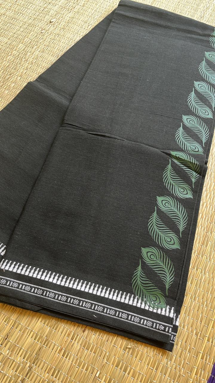 Black Printed Single Dhoti / Otta Mundu SL319