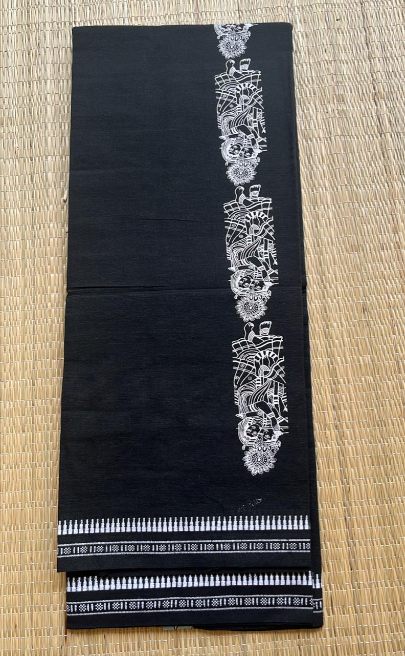 Black Printed Single Dhoti / Otta Mundu SL319