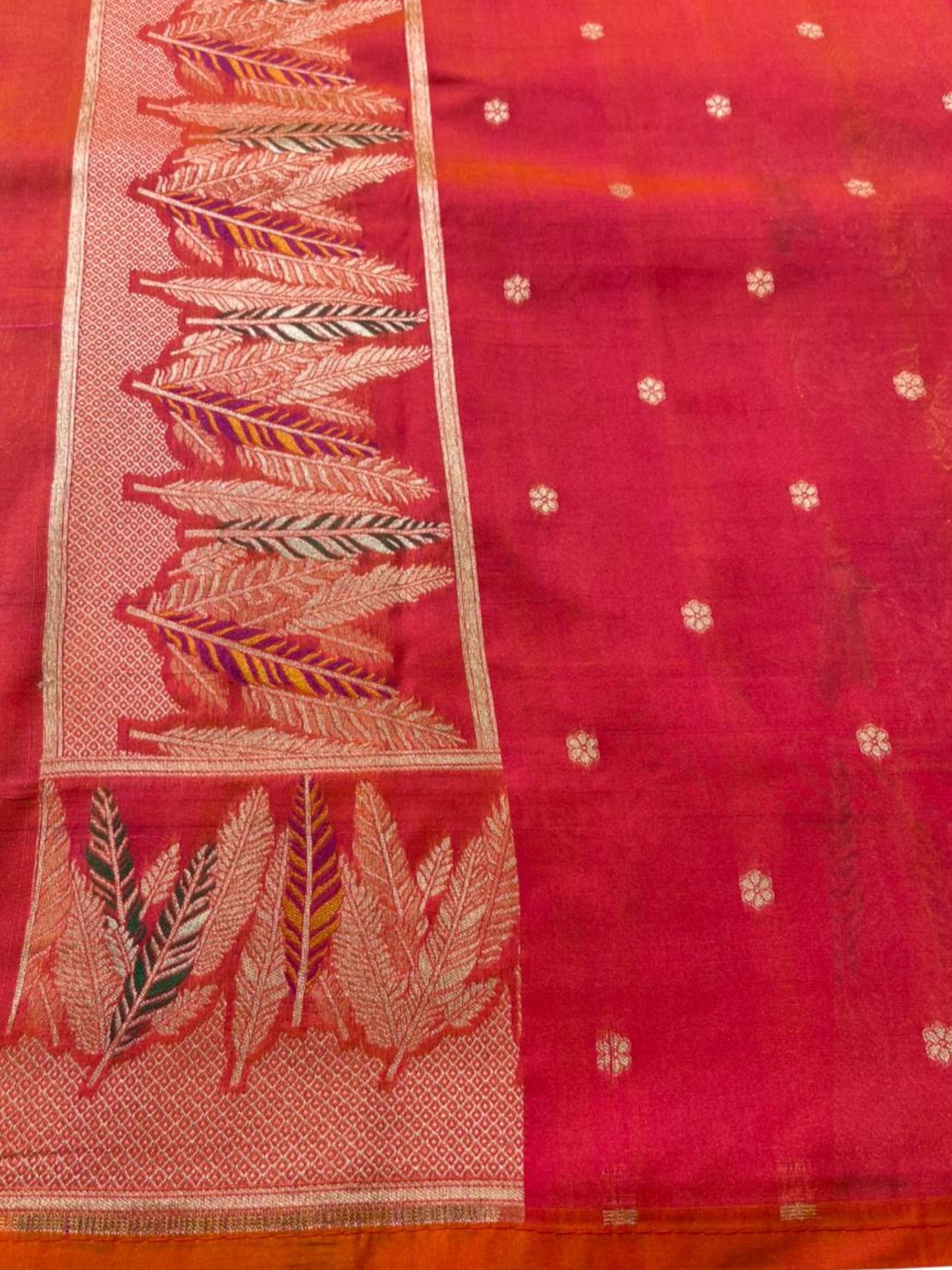 Southloom Pure Banarasi Silk Saree with Woven Work on Body and Borders (Pink & Orange)
