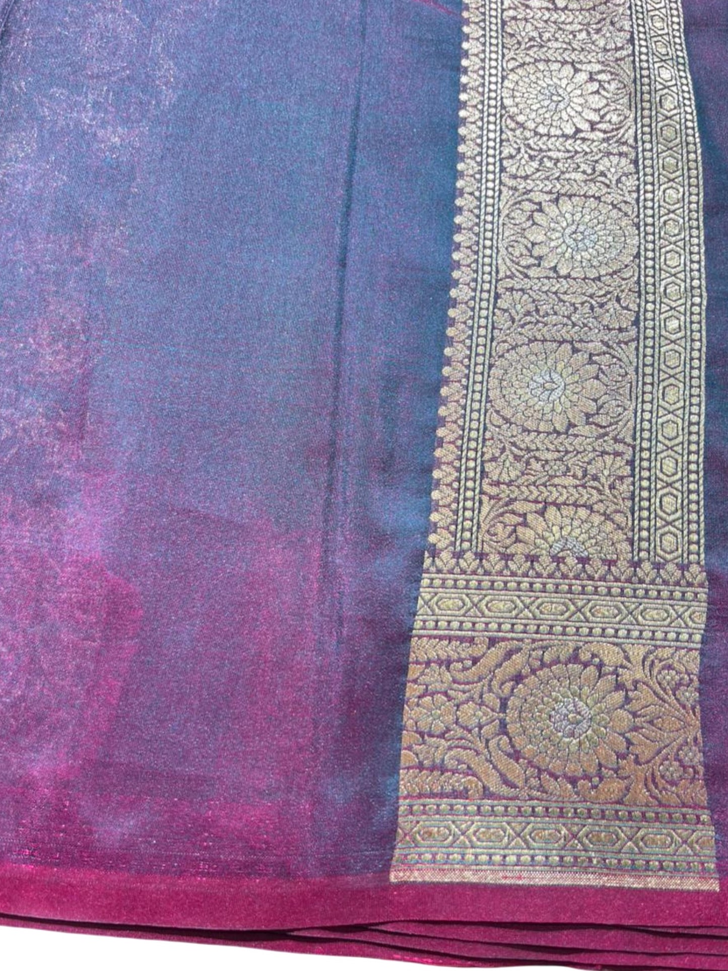 Southloom Pure Banarasi Silk Saree with Woven Work on Body and Borders (Peacock Green & Magenta)