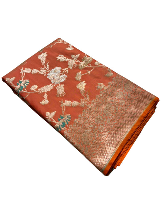 Southloom Pure Banarasi Silk Saree with Woven Work on Body and Borders (Orange)