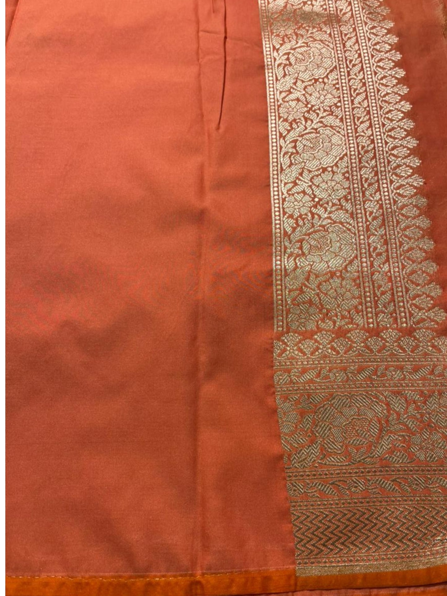 Southloom Pure Banarasi Silk Saree with Woven Work on Body and Borders (Orange)