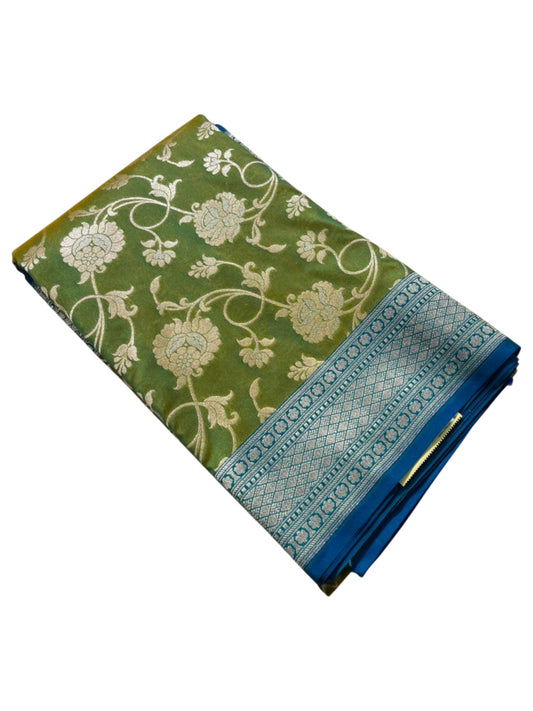 Southloom Pure Banarasi Silk Saree with Woven Work on Body and Borders (Peacock Green and Blue)