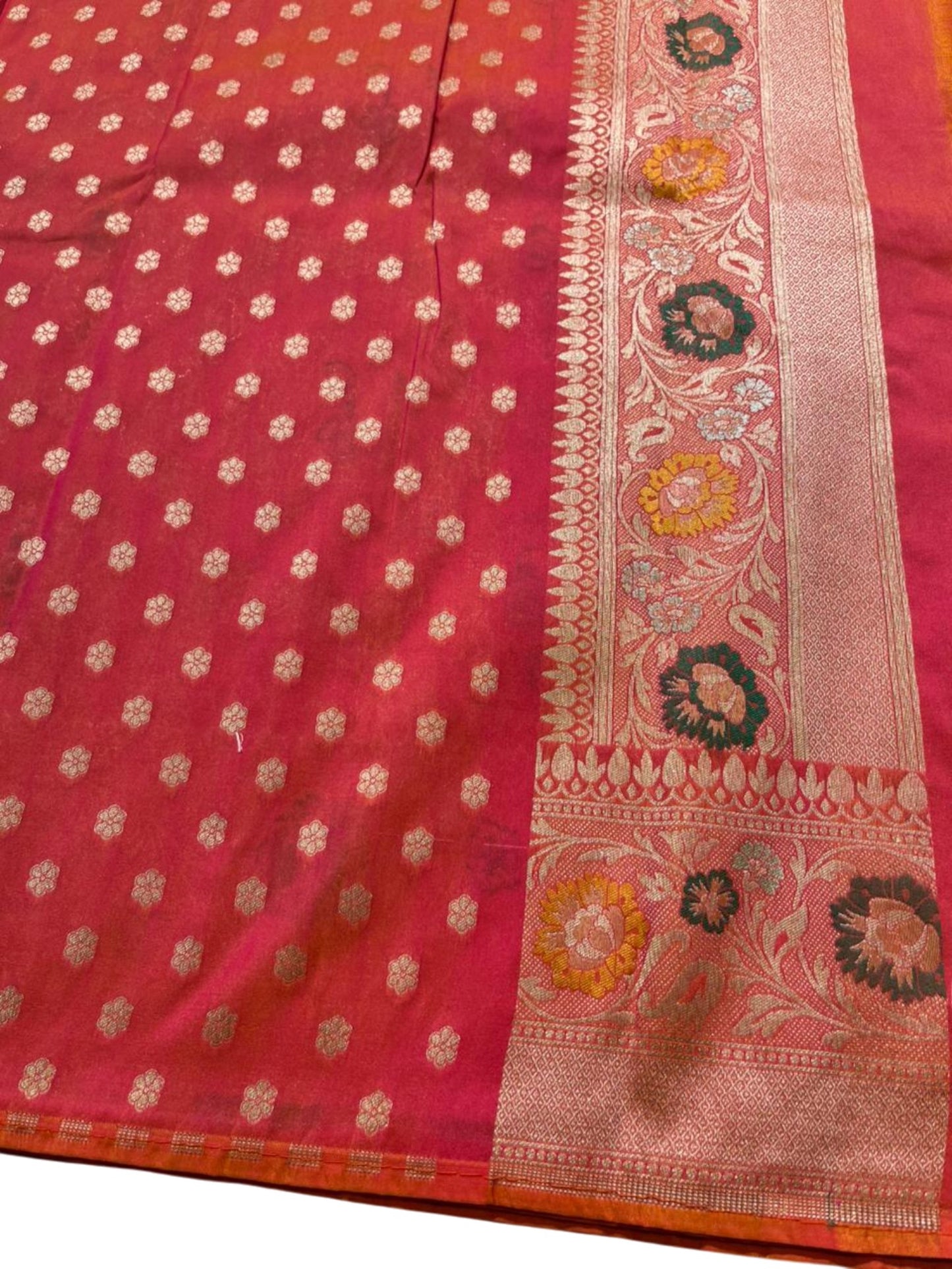 Southloom Pure Banarasi Silk Saree with Woven Work on Body and Borders (Pink & Orange)