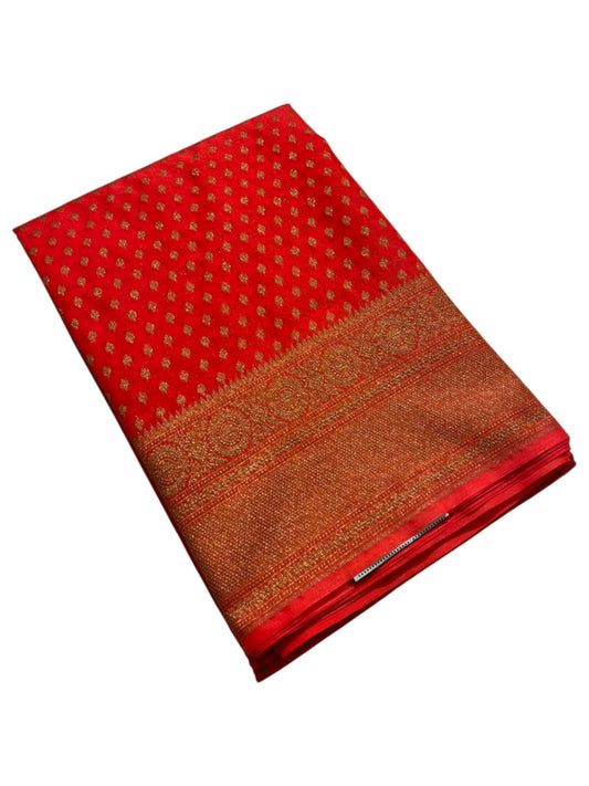 Southloom Munga Silk Saree with Woven Work on Body and Borders (Orange)