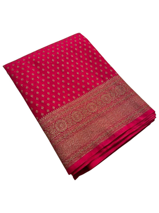 Southloom Munga Silk Saree with Woven Work on Body and Borders (Pink)
