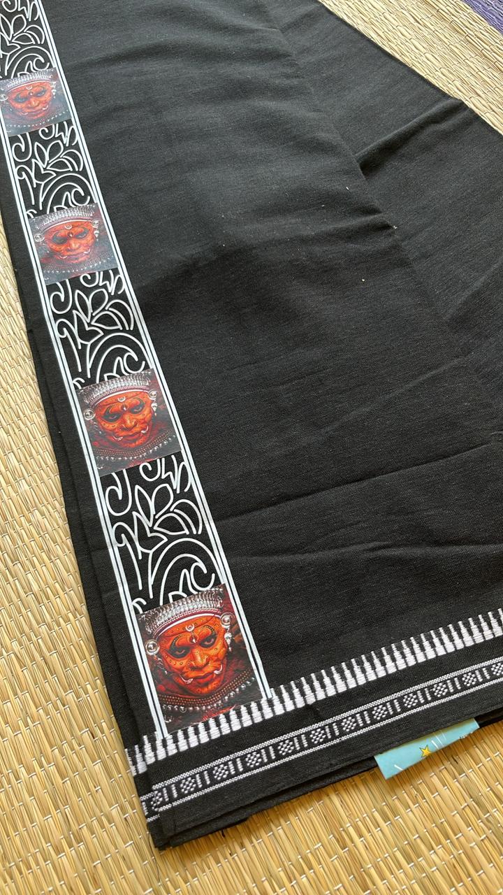 Theyyam Printed Black Single Dhoti / Otta Mundu SL319