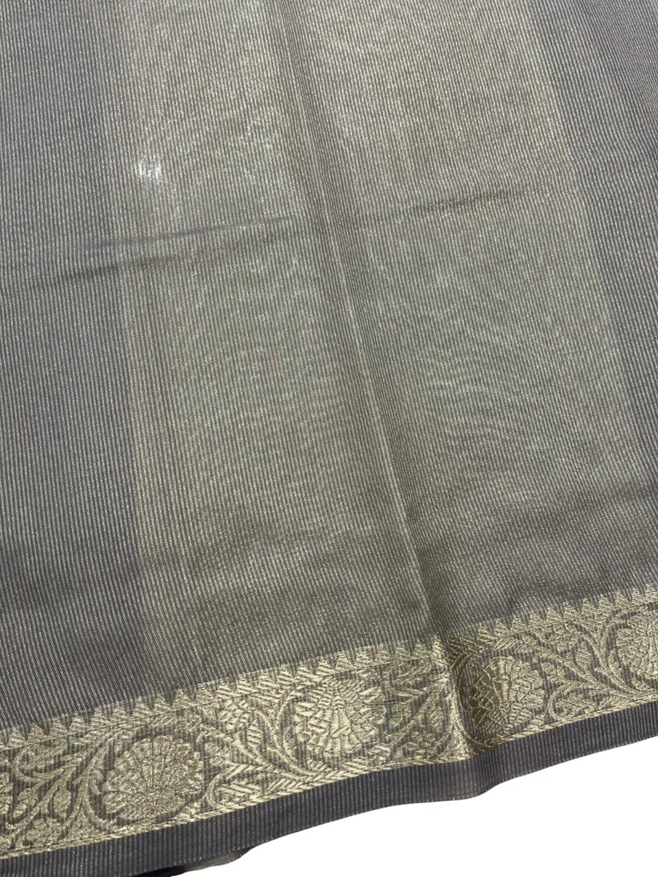 Southloom Tissue Organza Saree With Stripes Design in Grey Double colour SL354