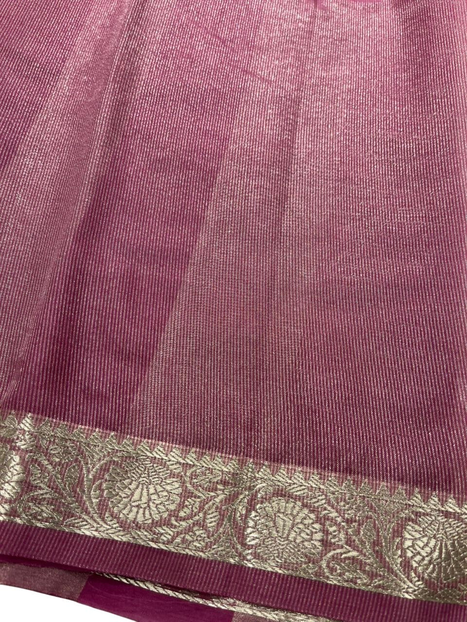 Southloom Tissue Organza Saree With Stripes Design in Double colour (Light Pink) SL354