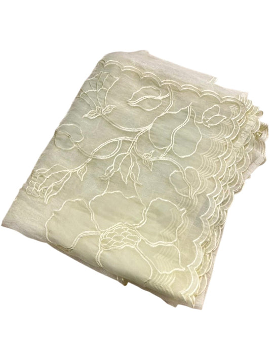 Southloom Turkish Organza Saree With Floral Design in Pastel Green With Scalloped Border