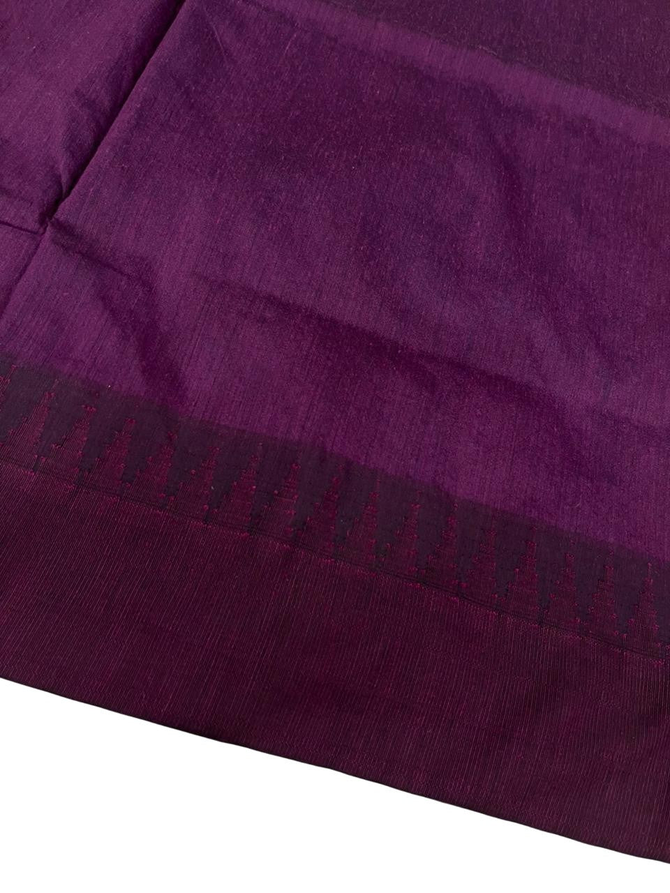 Southloom Kalyani Cotton Saree In Mustard Yellow And Purple With Woven Work on the Body and Borders