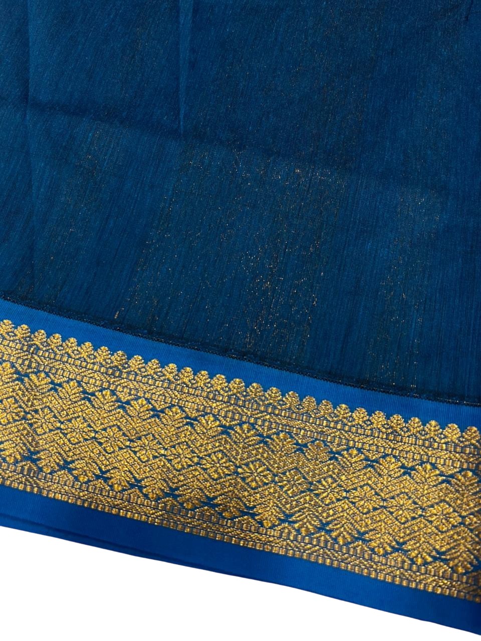 Southloom Kalyani Cotton Saree In Black And Blue With Woven Work on the Body and Borders