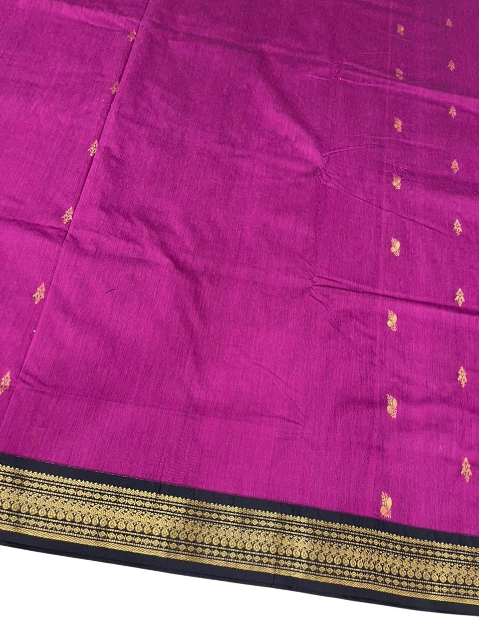 Southloom Kalyani Cotton Saree In Magenta And Black With Woven Work on the Body and Borders