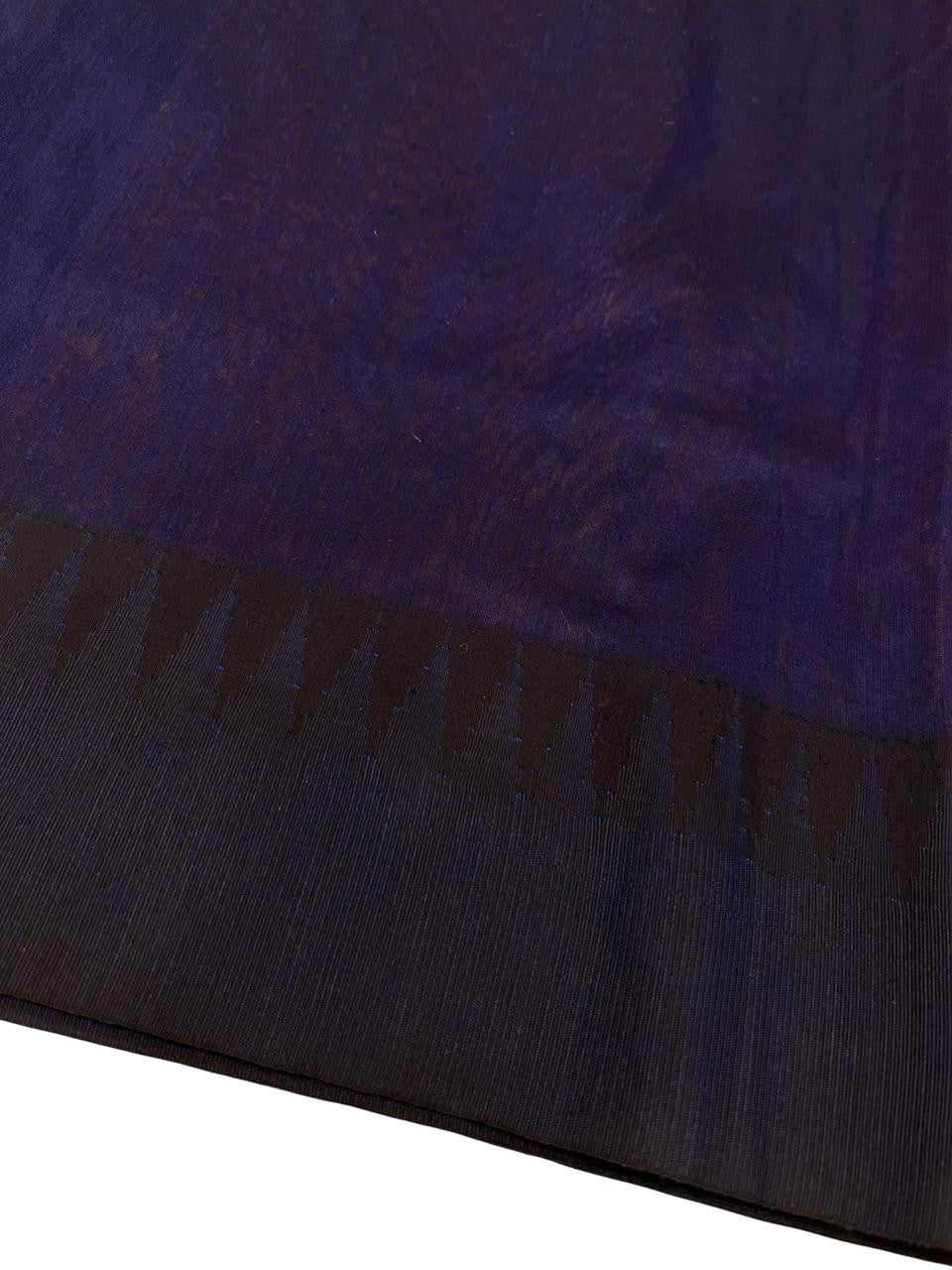 Southloom Kalyani Cotton Saree In Mustard Yellow And Blue With Woven Work on the Body and Borders