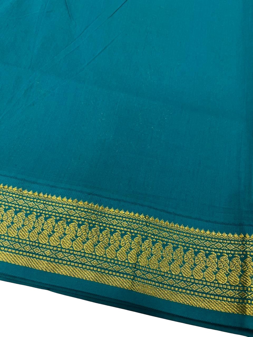 Southloom Kalyani Cotton Saree In Turquoise With Woven Work on the Body and Borders