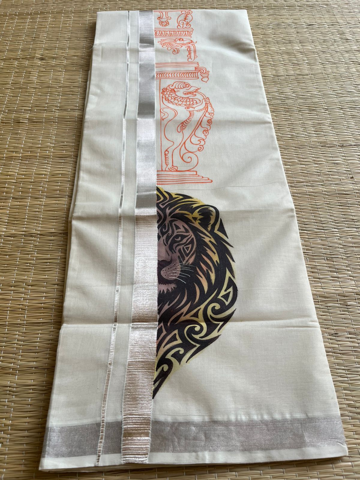 Lion Handpainted Cotton Mundu SL330