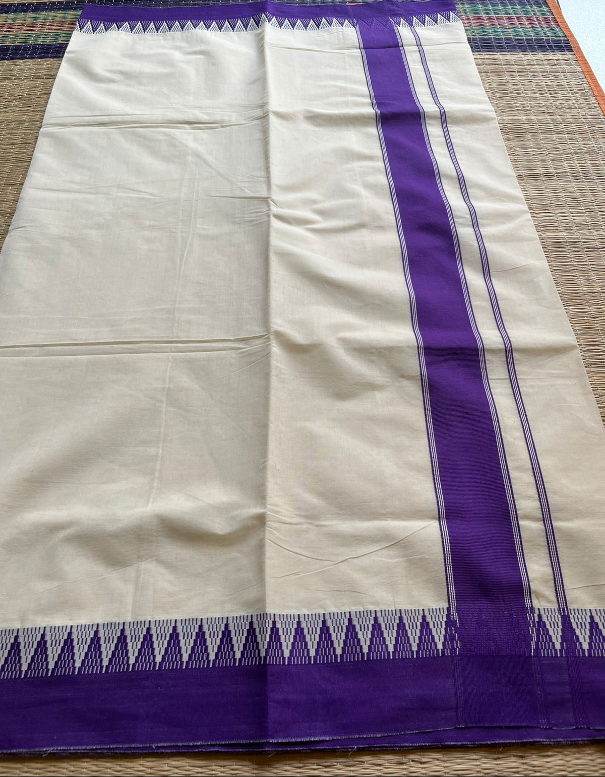 Kerala Cotton Violet Colour Temple Border Saree SL152