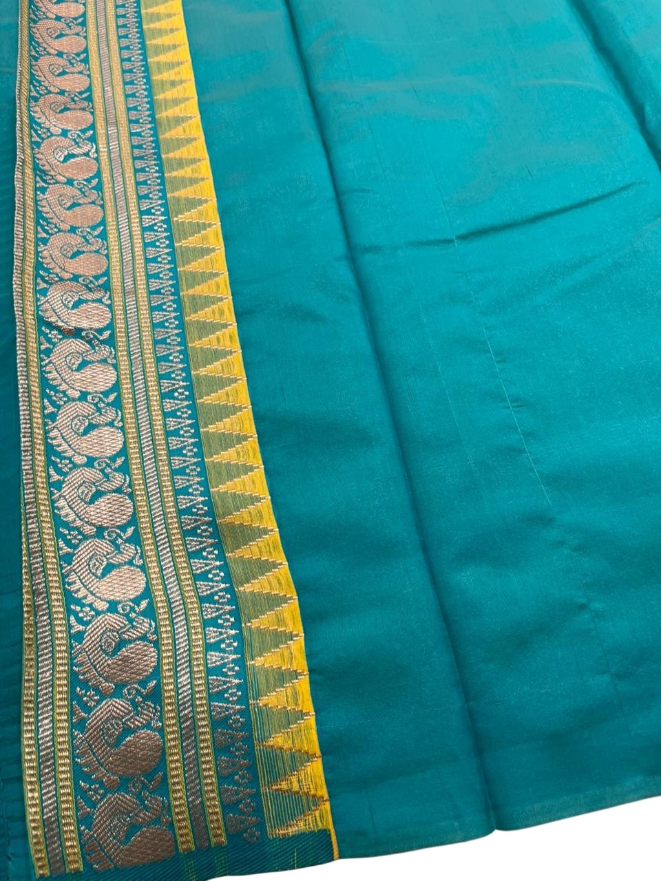 Southloom Kerala Cotton Silk With Woven Work On the Body With Yellow And Turquoise