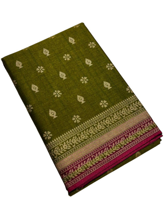 Southloom Muslin Cotton Saree With Floral Prints on the Body and Borders