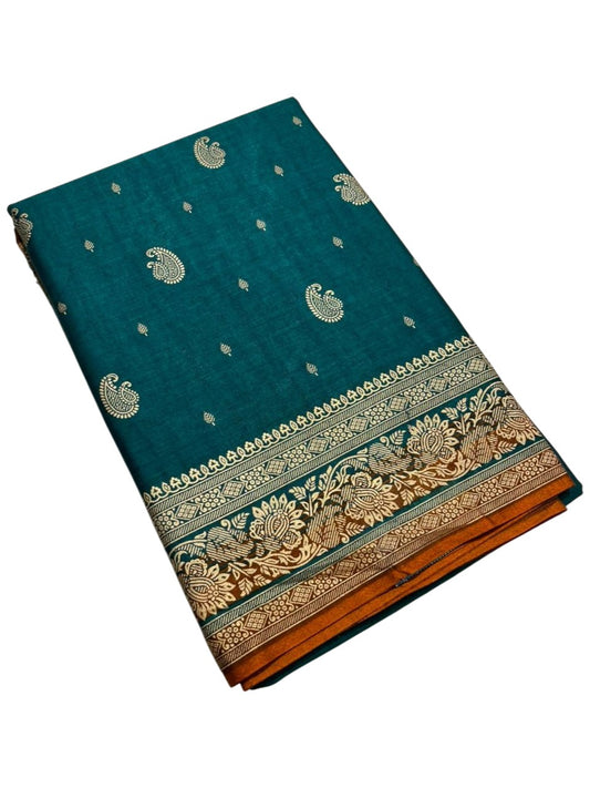 Southloom Muslin Cotton Saree With Floral Prints on the Body and Borders