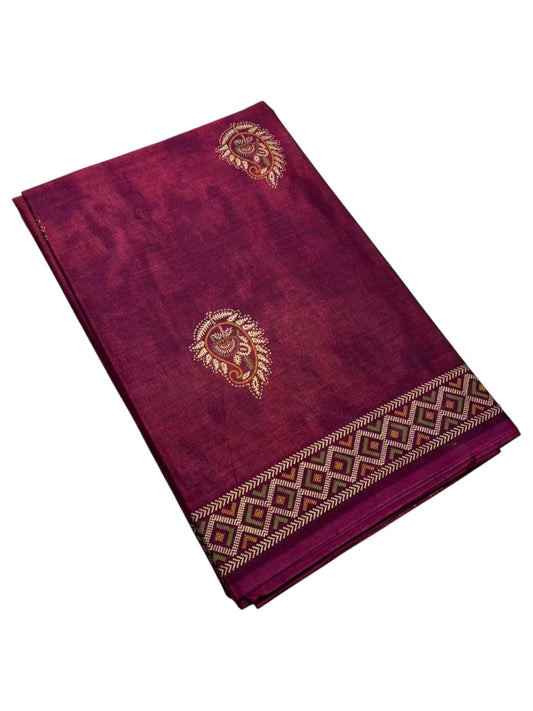 Southloom Muslin Cotton Saree With Floral Prints on the Body and Borders