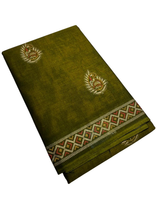 Southloom Muslin Cotton Saree With Floral Prints on the Body and Borders