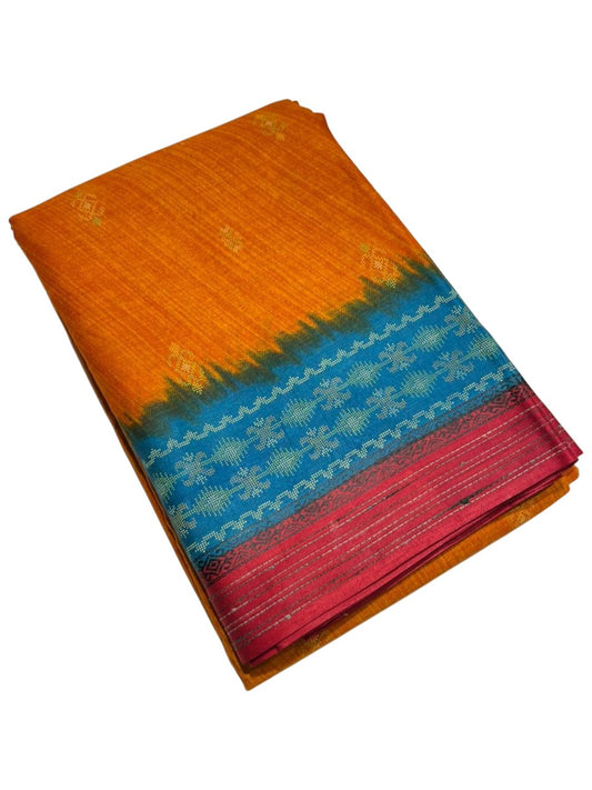 Southloom Muslin Cotton Saree With Floral Prints on the Body and Borders