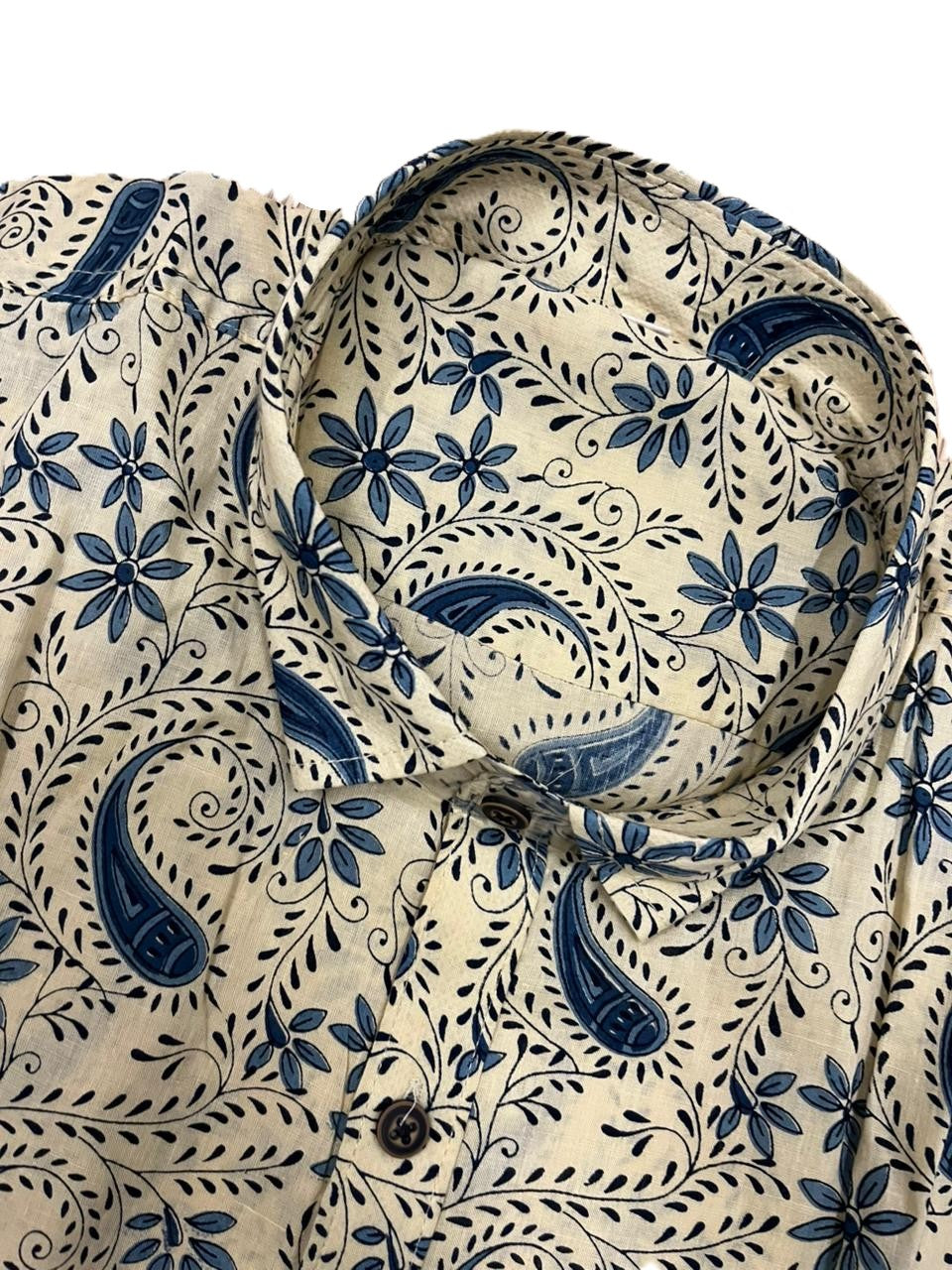 Southloom Jaipur Pure Cotton Block Printed Shirt for Men in Full Sleeve (Blue)
