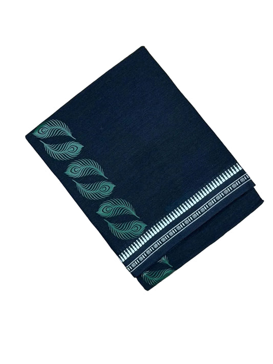 Southloom Kerala Black Printed Single Mundu / Otta Mundu / Lungi (South Indian Kerala Dhoti)