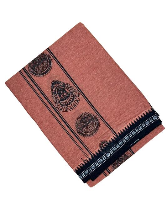 Southloom Saffron (Kaavi) Black Printed Single Mundu / Lungi (South Indian Kerala Dhoti)