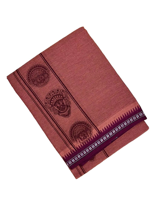 Southloom Saffron (Kaavi) Maroon Printed Single Mundu / Lungi (South Indian Kerala Dhoti)