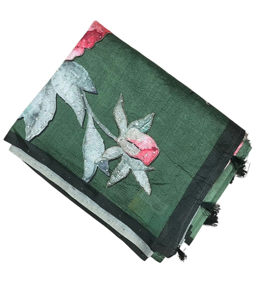 Southloom Designer Colour Saree with Floral Woven Works Across Body in Green