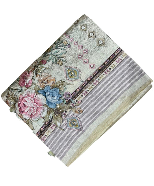 Southloom Designer Colour Saree with Floral Woven Works Across Body in Beige