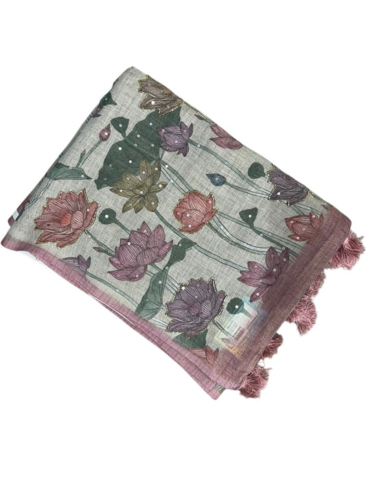 Southloom Designer Colour Saree with Floral Woven Works Across Body in Beige