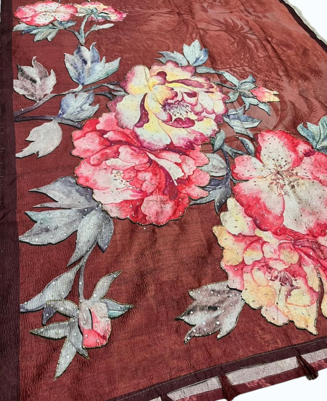 Southloom Designer Colour Saree with Floral Woven Works Across Body in Meroon
