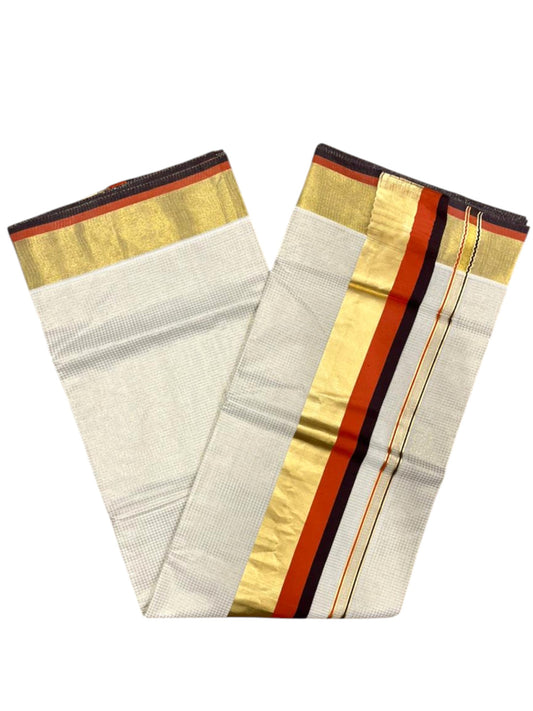Southloom Kerala Cotton Kasavu Saree with Micro Check on Body In Orange And Brown Border SL347
