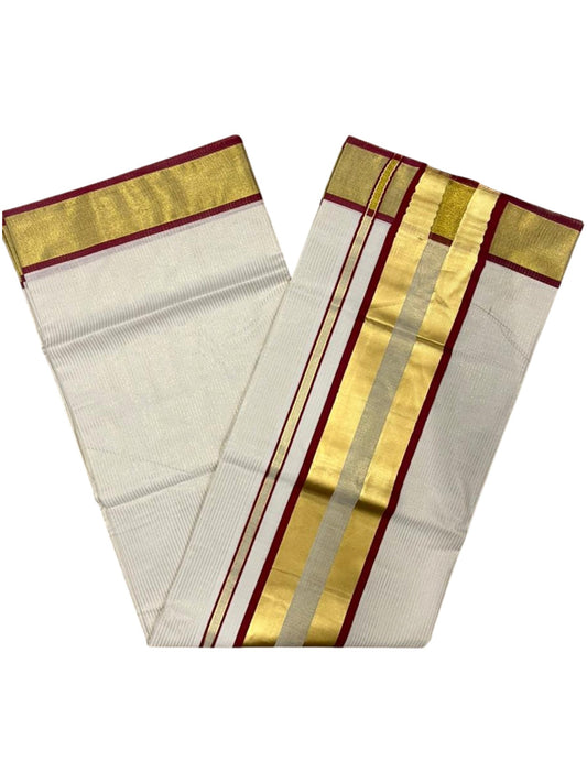 Southloom Kerala Cotton Kasavu Saree with Micro Stripes on Body In Maroon Border SL361